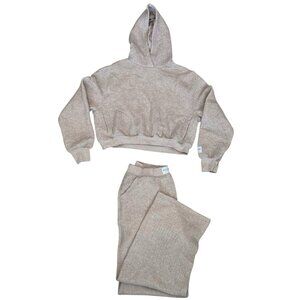 OFFLINE Aerie Cropped Ribbed Sweater Hoodie Coffee Run Trouser 2-Pc Set NWT NEW